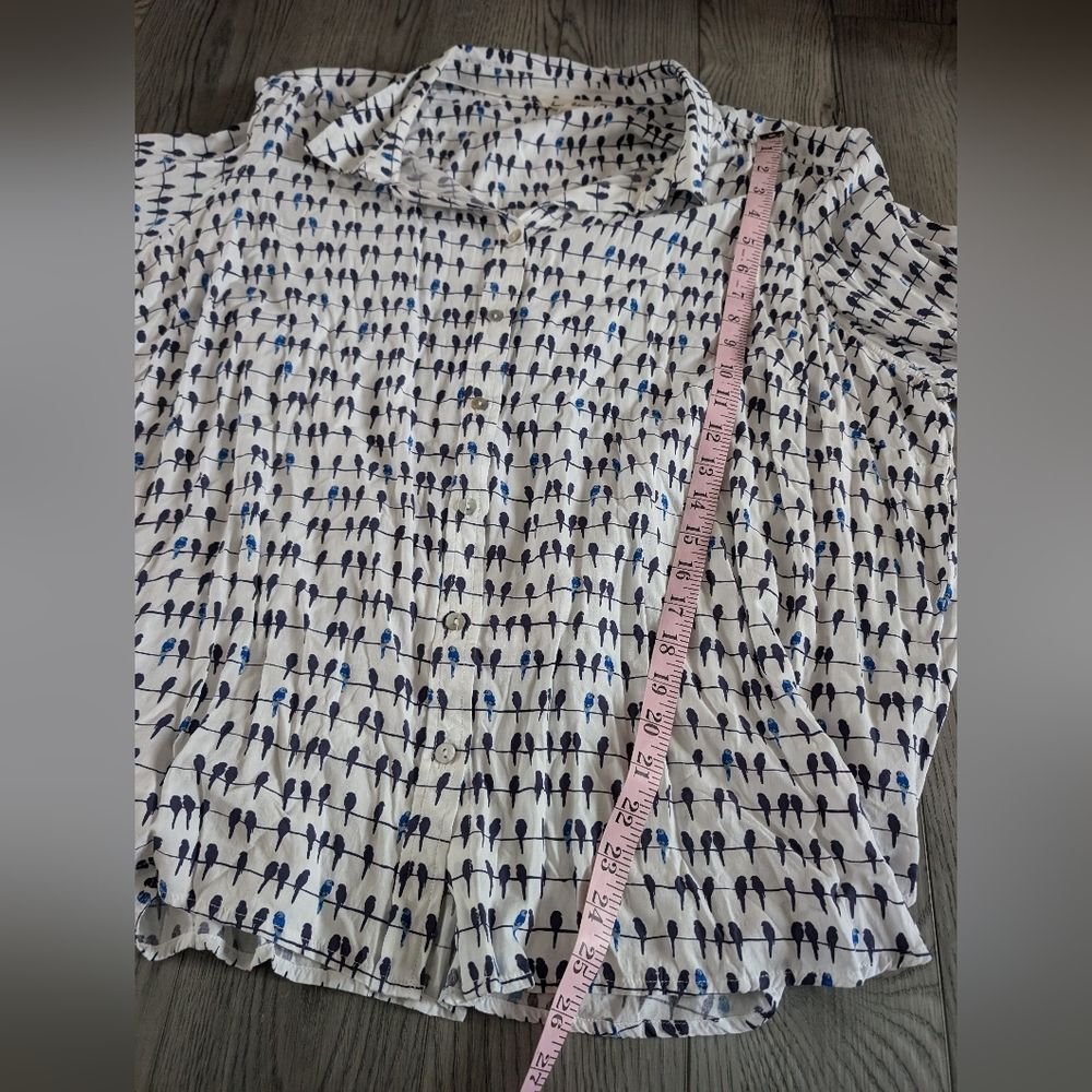 Jane and Delancey Bird Novelty Print Button Down Roll‎ Tab Blouse Plus Size 3X - Picture 8 of 8